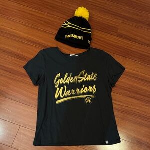 47 Brand Black Tee with Gold Warriors Script